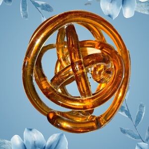 Amber Glass Knot Infinity Sculpture Vintage Glass Art